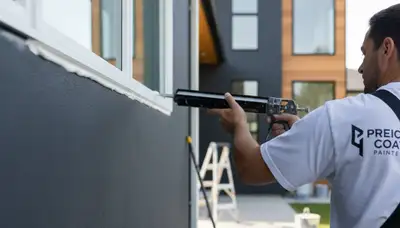 Professional caulking and sealing on residential exterior in Bloomington, IN for weatherproof protection
