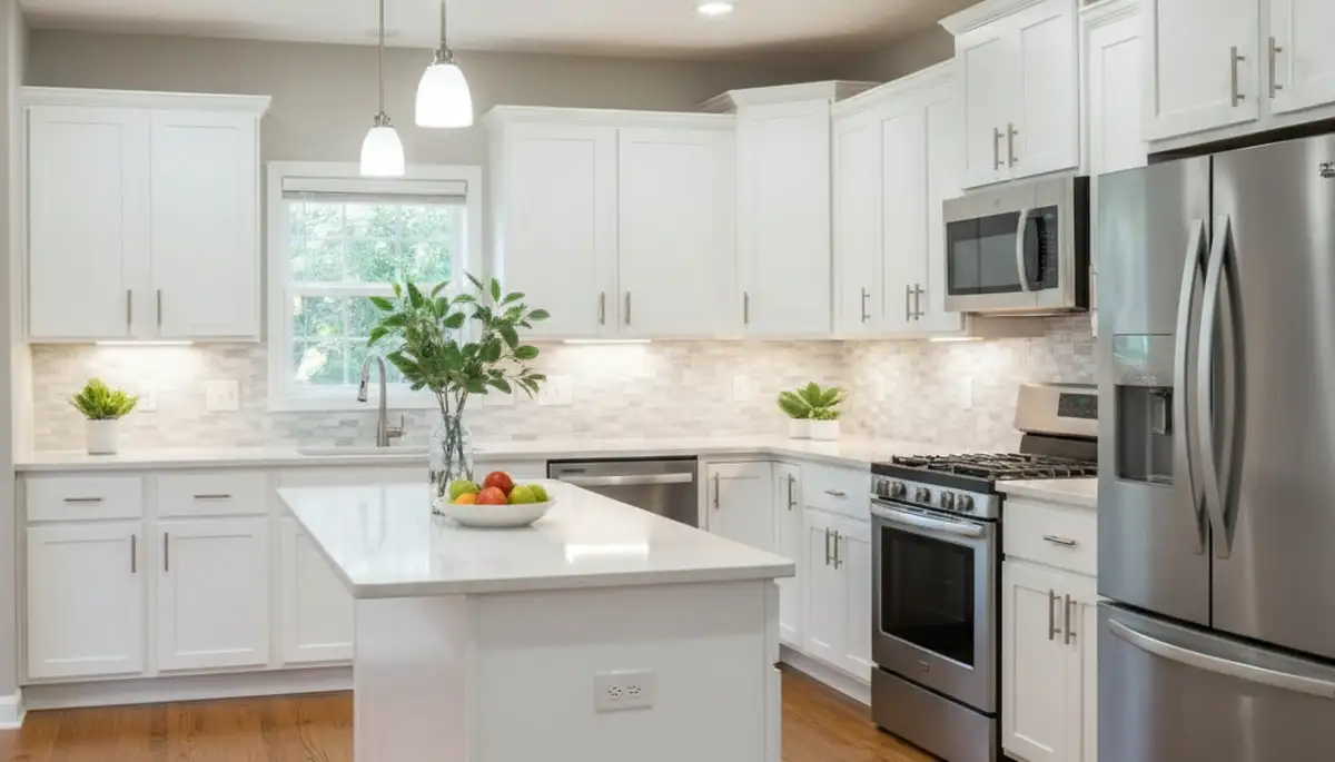 Refinished kitchen cabinets with smooth, modern finishes by house painters in Bloomington, IN