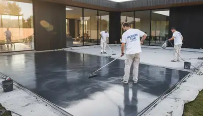 Professional concrete staining on patio floor in Bloomington, IN by expert house painters