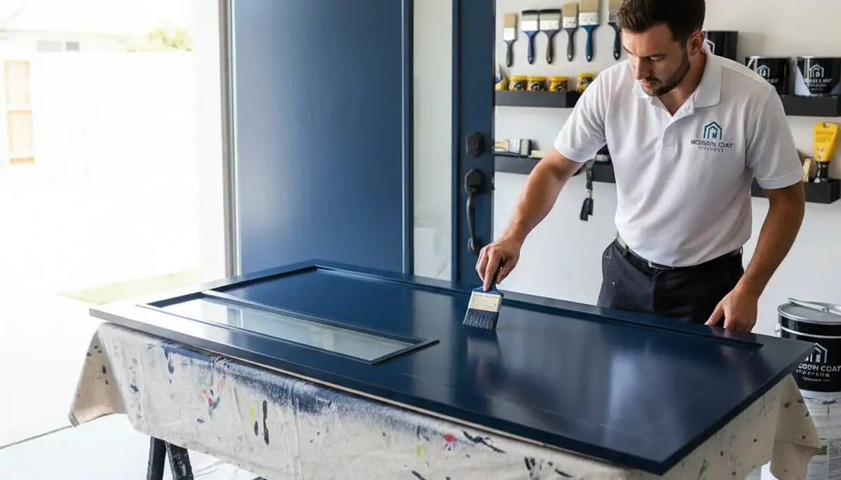 Professional door painting service in Bloomington, IN enhancing curb appeal and wood durability