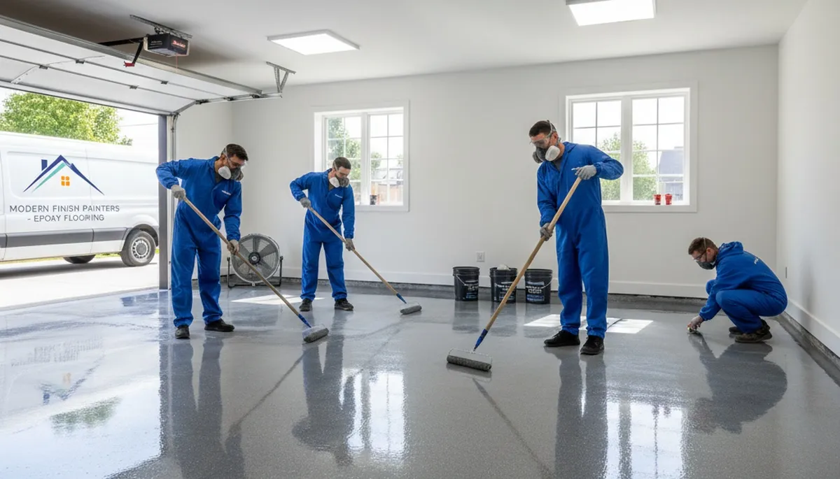 Epoxy garage floor coating in Bloomington IN applied by professional painters for durable finish
