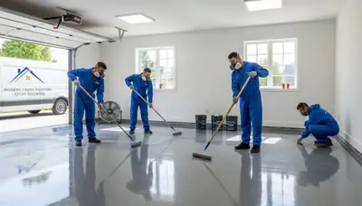 Epoxy garage floor coating in Bloomington IN applied by professional painters for durable finish