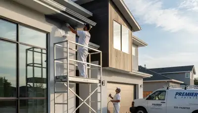 Professional gutter painting on Bloomington IN home exterior by expert house painters