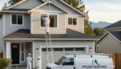 House painters in Bloomington, IN painting a home exterior for professional residential service