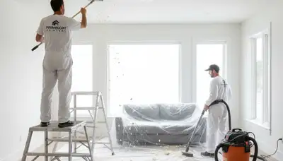 Painter removing popcorn ceiling in Bloomington IN home during professional ceiling texture update