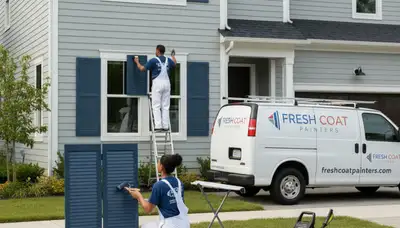 Professional shutter painting on a Bloomington IN home by expert house painters