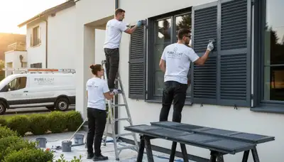 Professional shutter painting on a Bloomington IN home exterior by expert local house painters