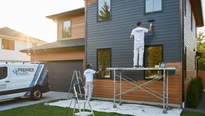 Professional siding painting on a Bloomington, IN home by expert exterior house painters