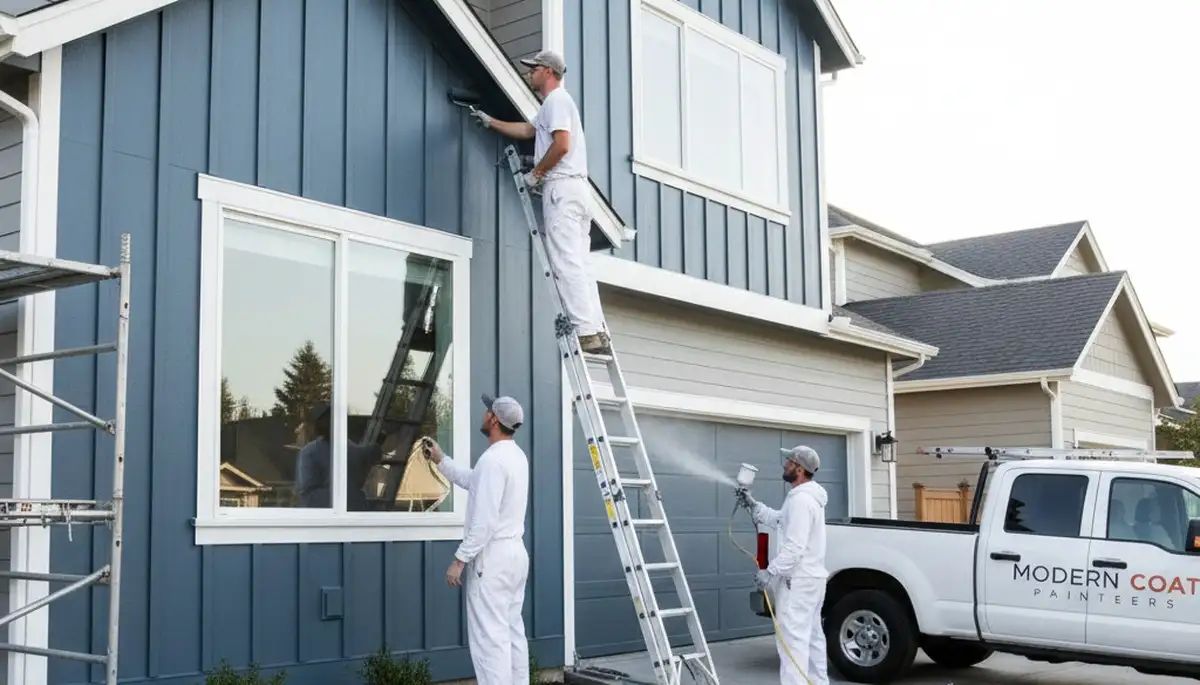 Professional siding painting on a Bloomington IN home by expert exterior house painters