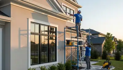 Professional trim and fascia painting on a Bloomington IN home by expert house painters