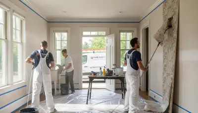 Professional wallpaper removal by house painters in Bloomington, IN preparing walls for new paint